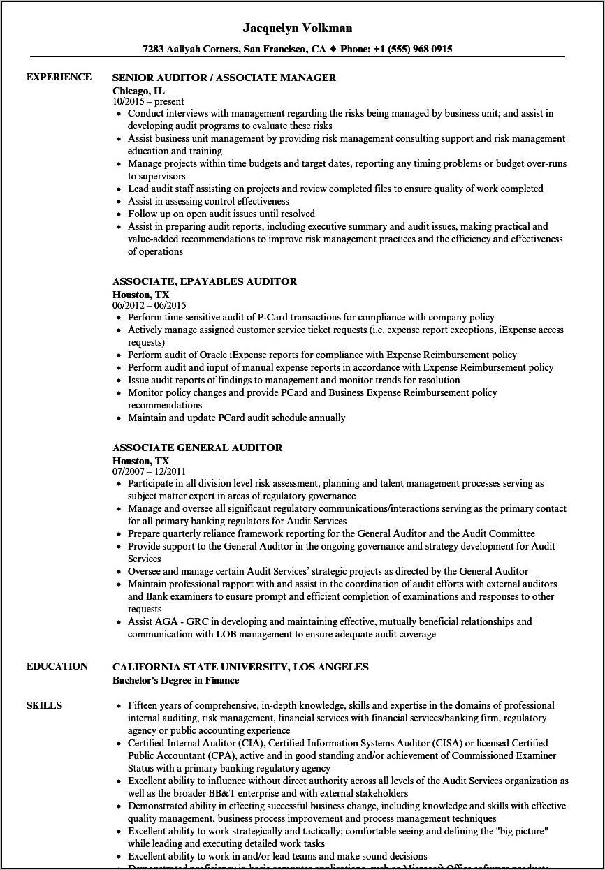 Hotel Income Auditor Job Description Resume