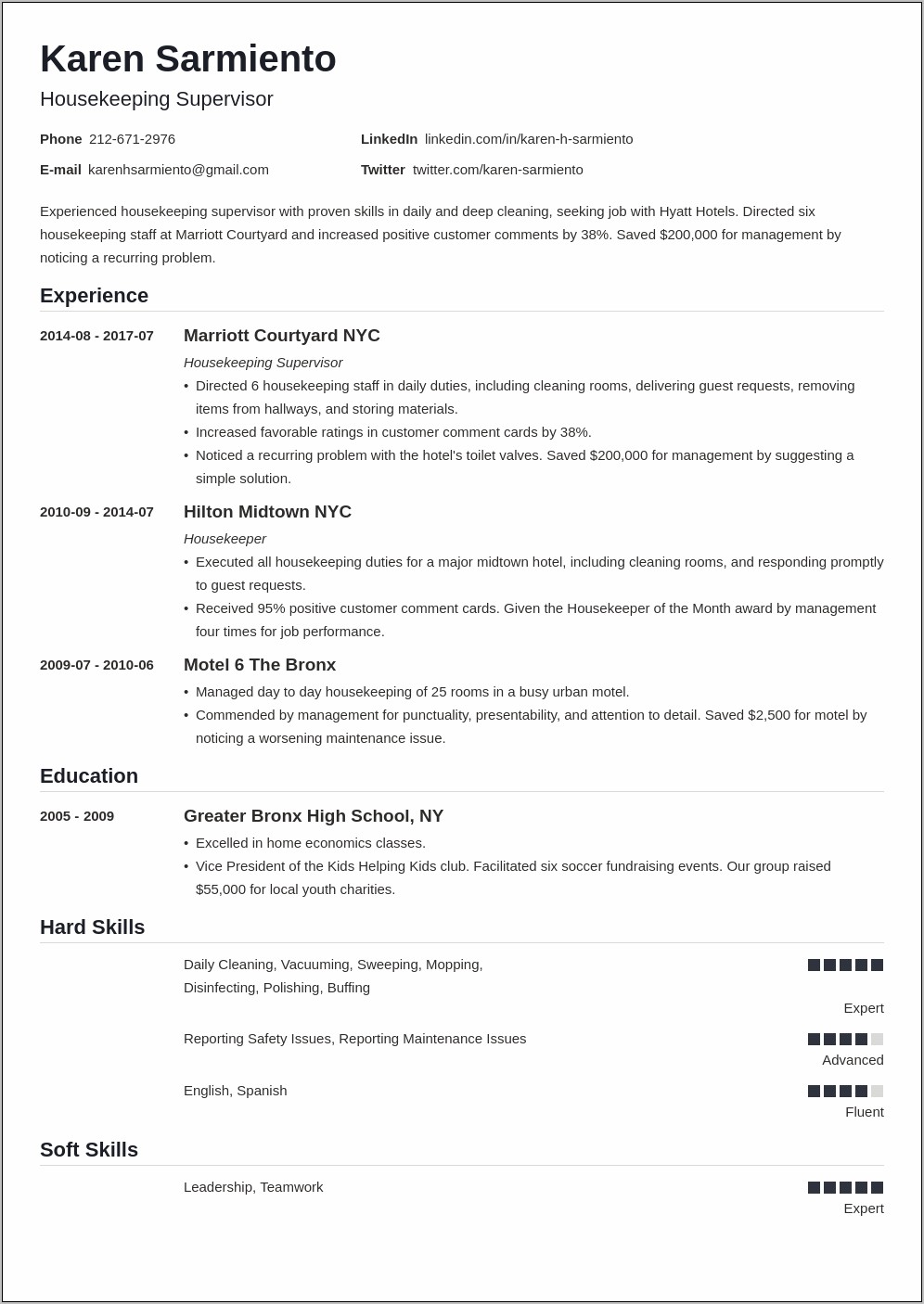 Hotel Room Attendant Job Description For Resume