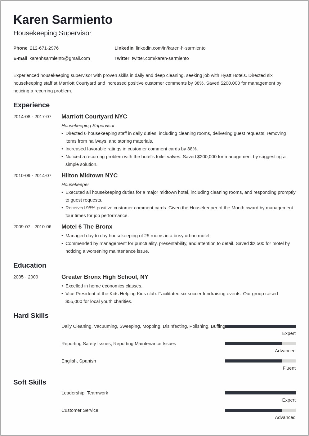 House Maid Job Description For Resume