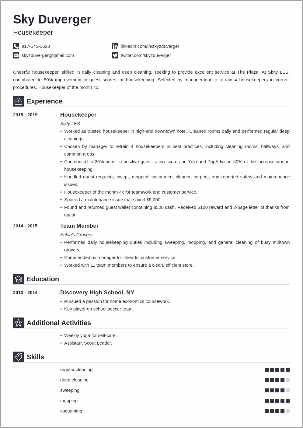Housekeeping Resume With No Experience Pdf