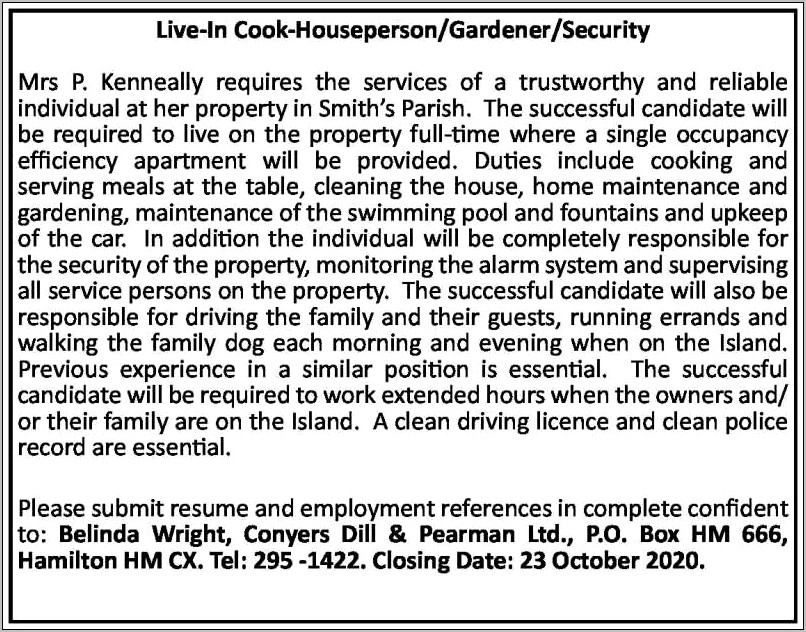 Houseperson Job Description For Resume