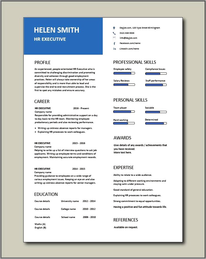 Hr And Admin Executive Resume Sample
