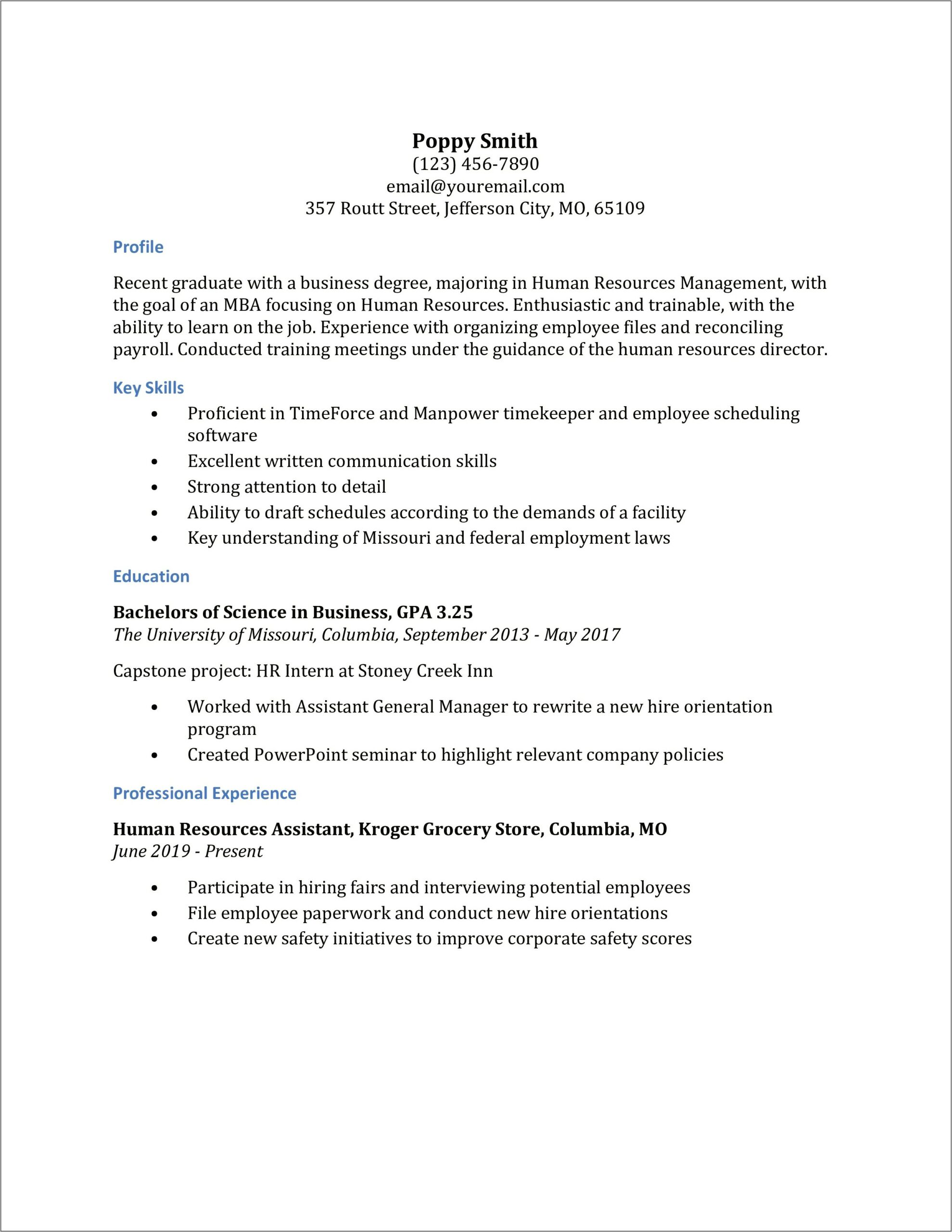 Hr Assistant Resume With No Experience