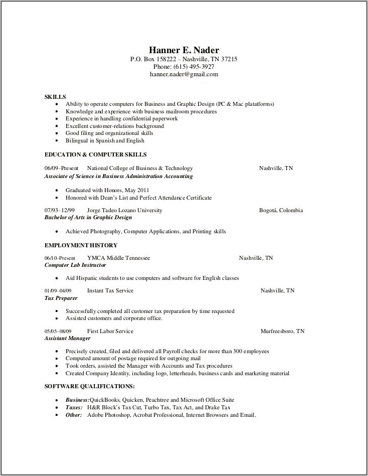 H&r Block Receptionist Job Description Resume
