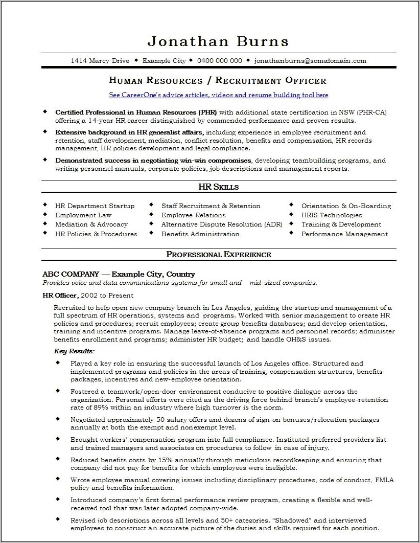 Hr Resume Sample For 2 Years Experience