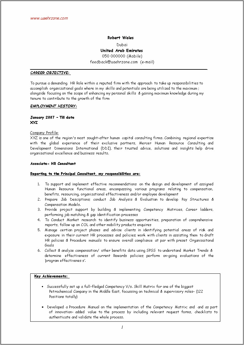 Human Resource Objective Resume Samples