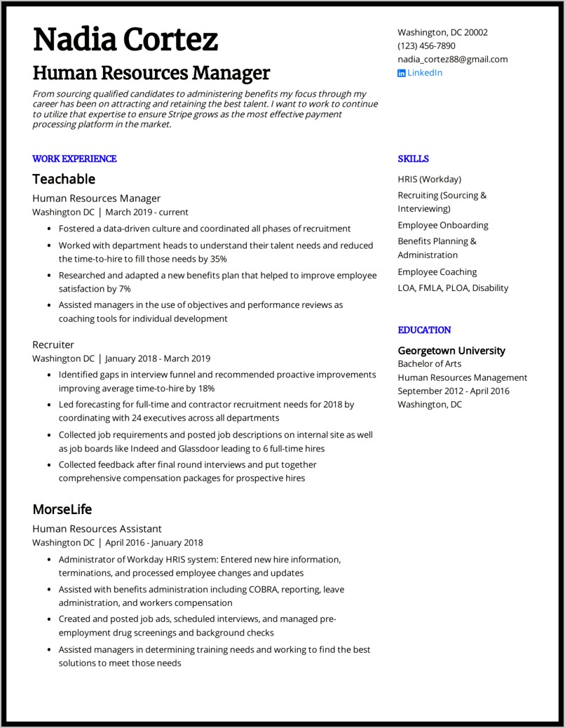 Human Resources Manager Resume Objective