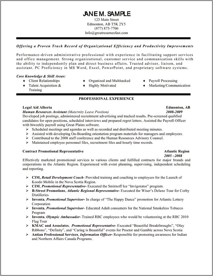 Human Resources Objective Statement Resume