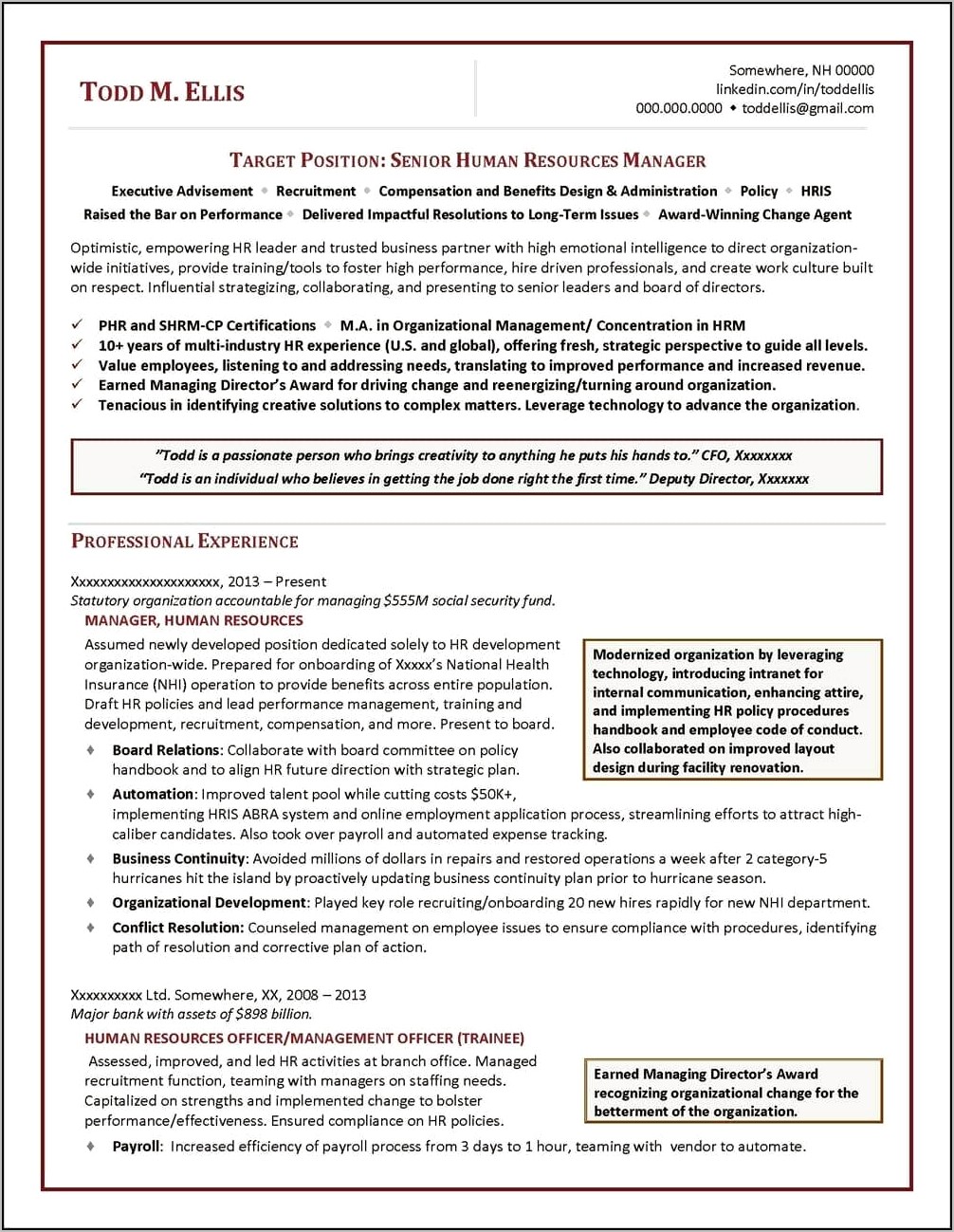 Human Resources Traning Manager Resume