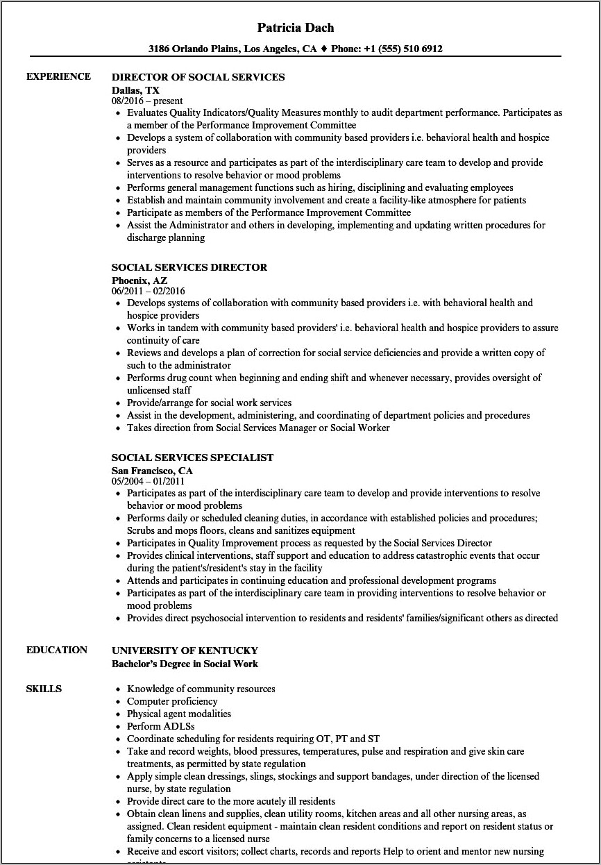 Human Services Job Resume Supervision