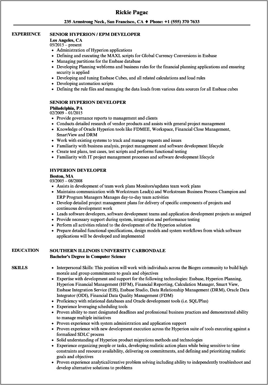 Hyperion Planning Director Resume Example