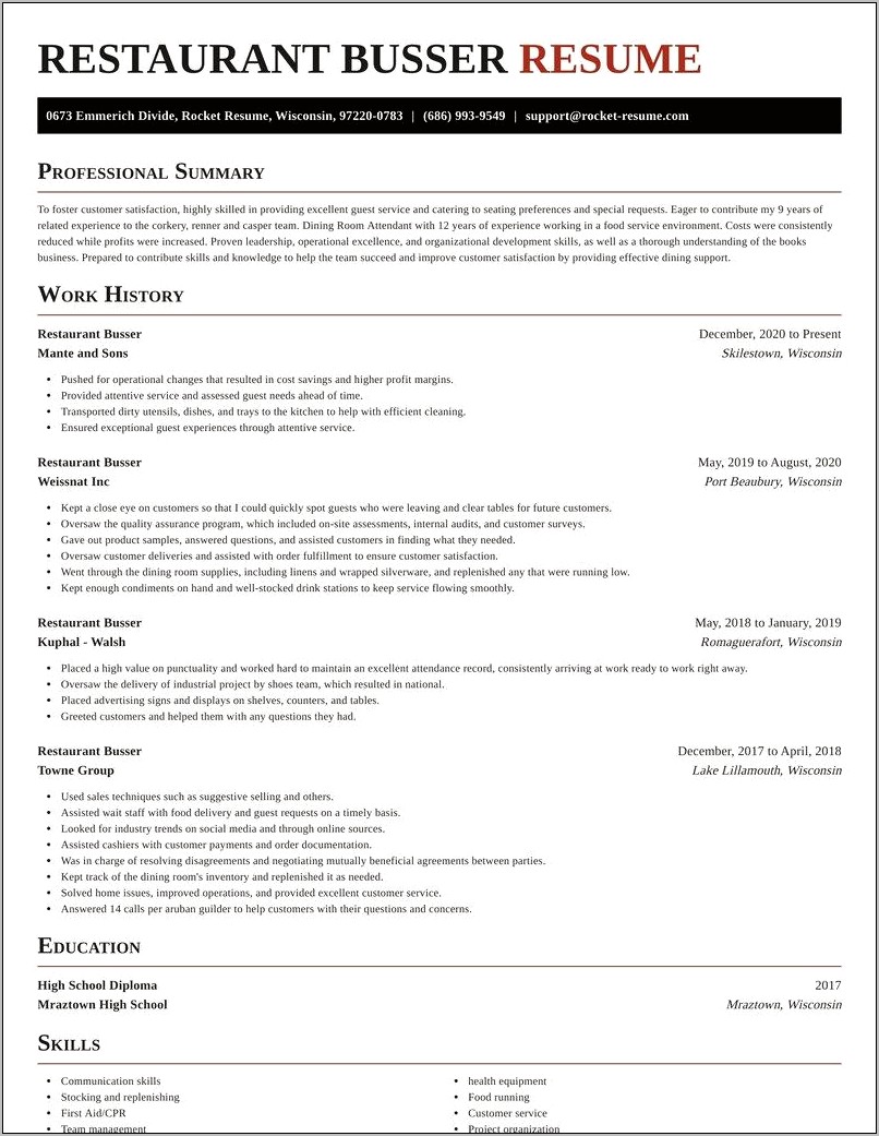 Images Of Resume Examples For Restaurant Bussers