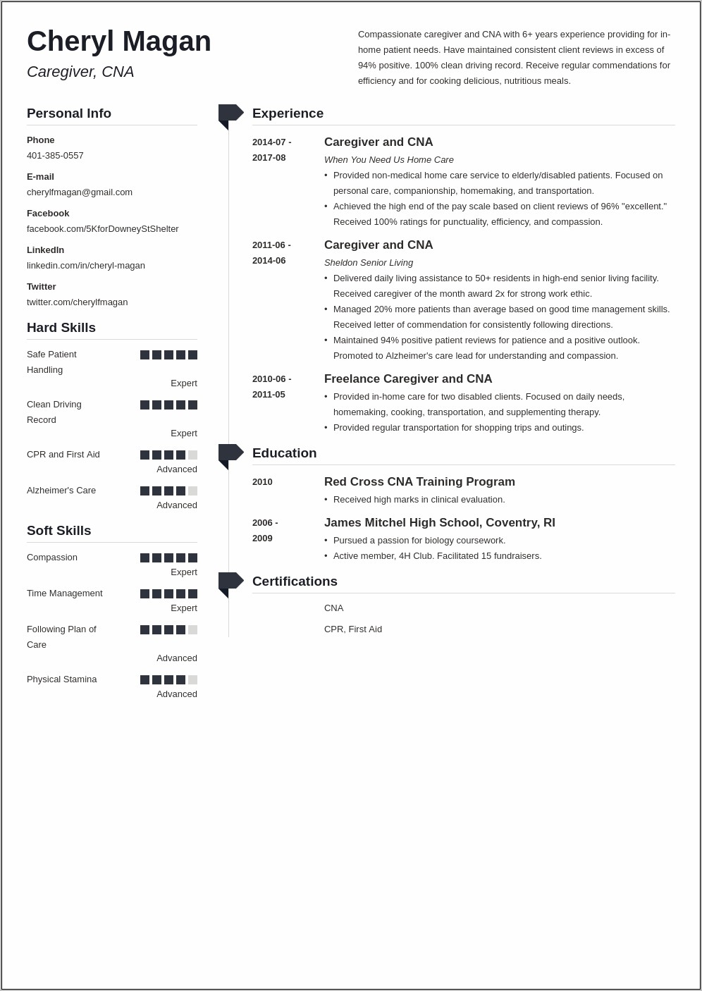 In Home Care Support Provider Resume Samples