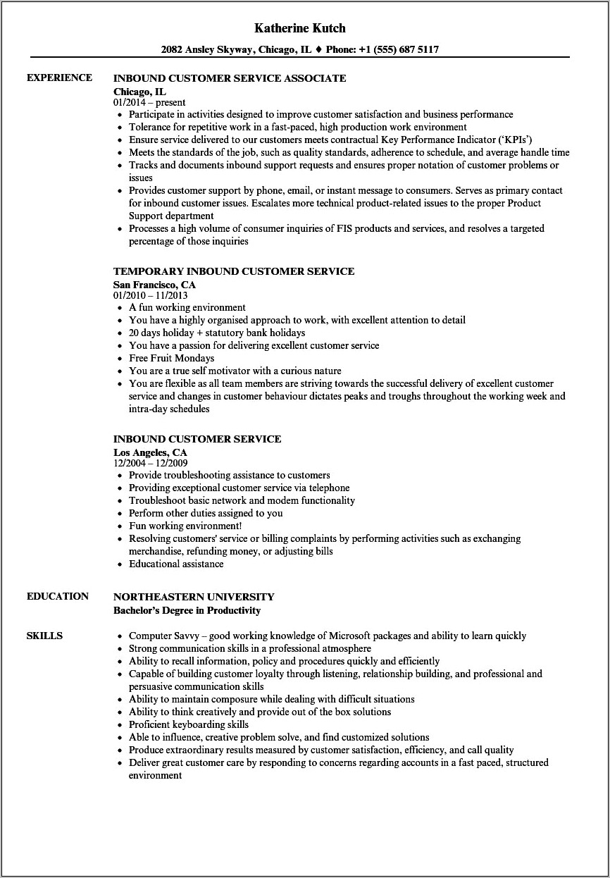 Inbound Work At Home Agent Professional Profile Resume