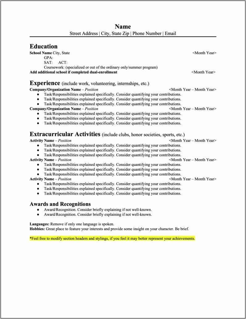 Include High School Experience On Resume