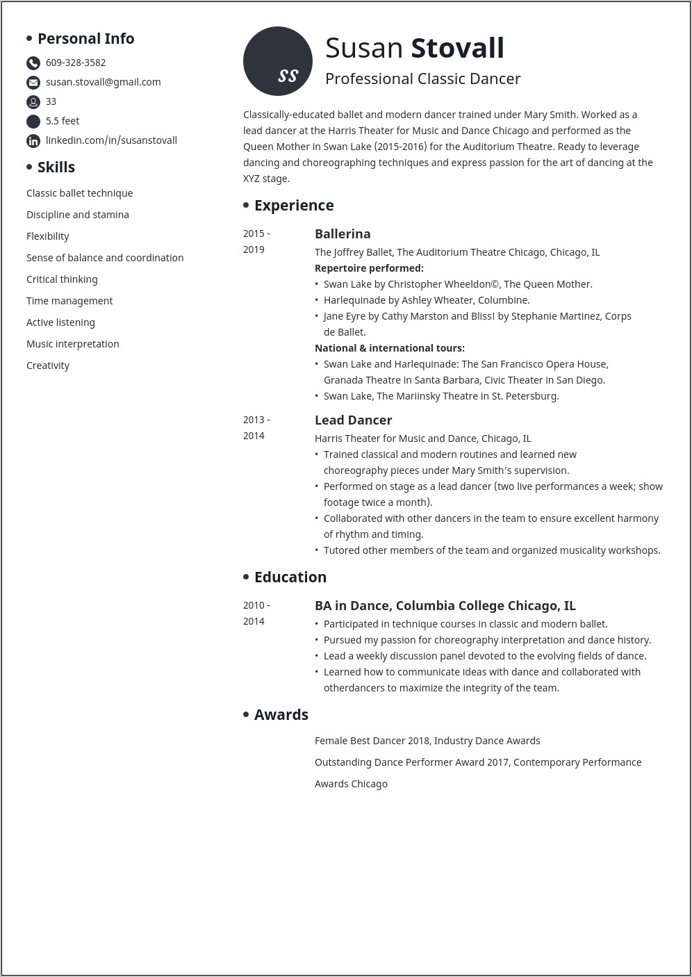 Include Other Jobs In Dance Resume