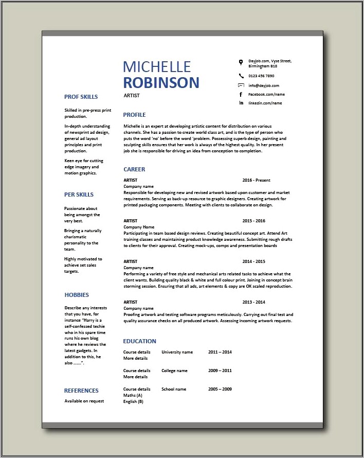 Including Art Examples In Artist Resume