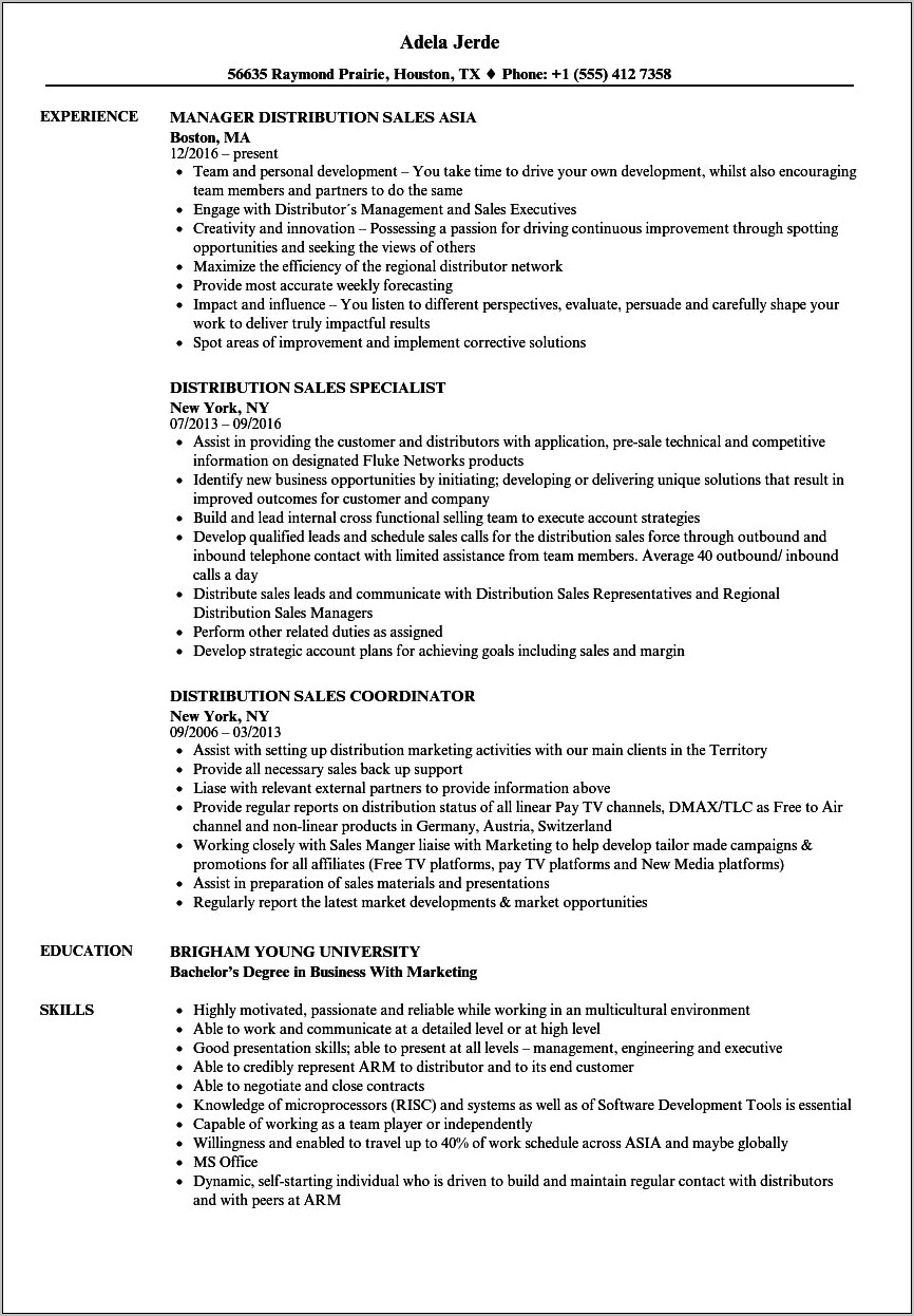 Independent Distributor Job Description For Resume