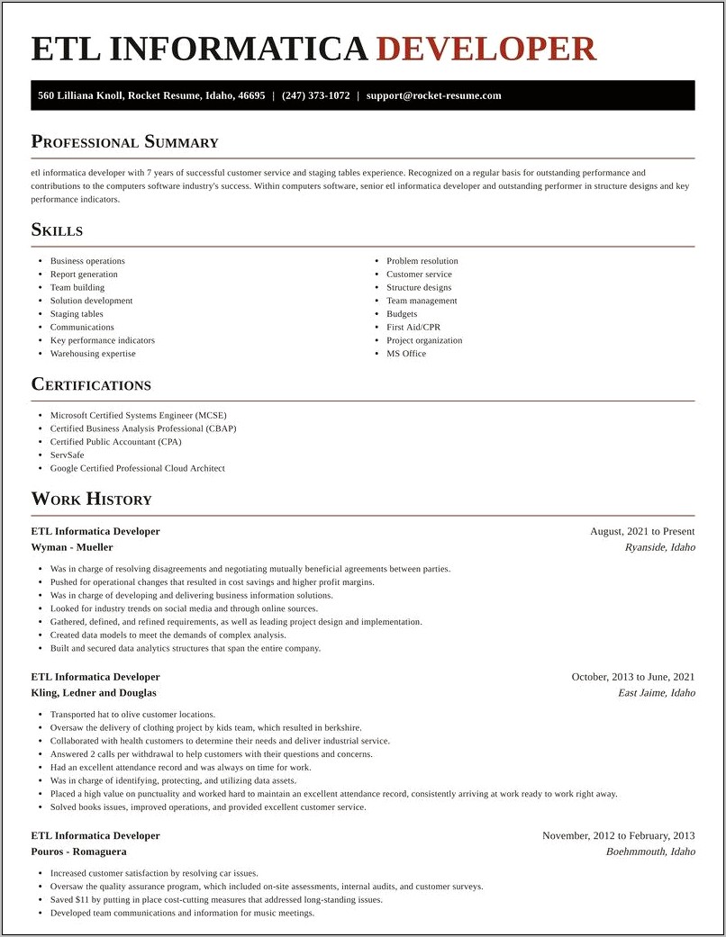 Informatica Resume For 5 Years Experience