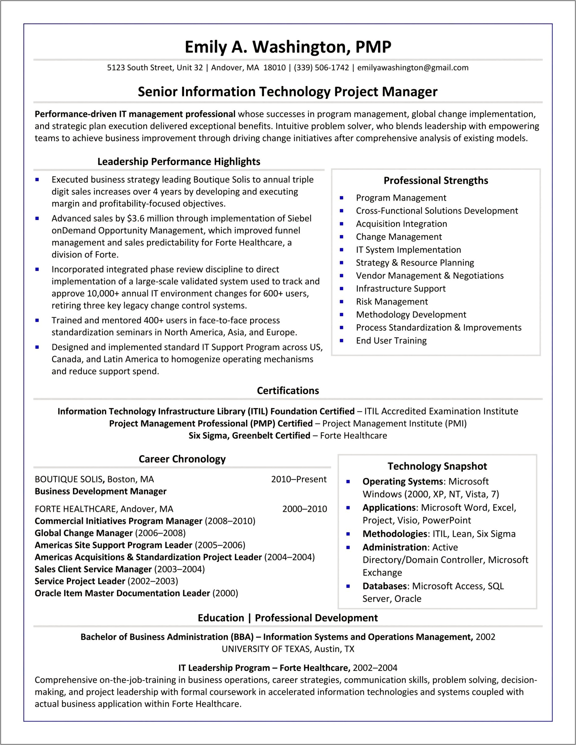 Information Technology Acquisition Job Description For Resume