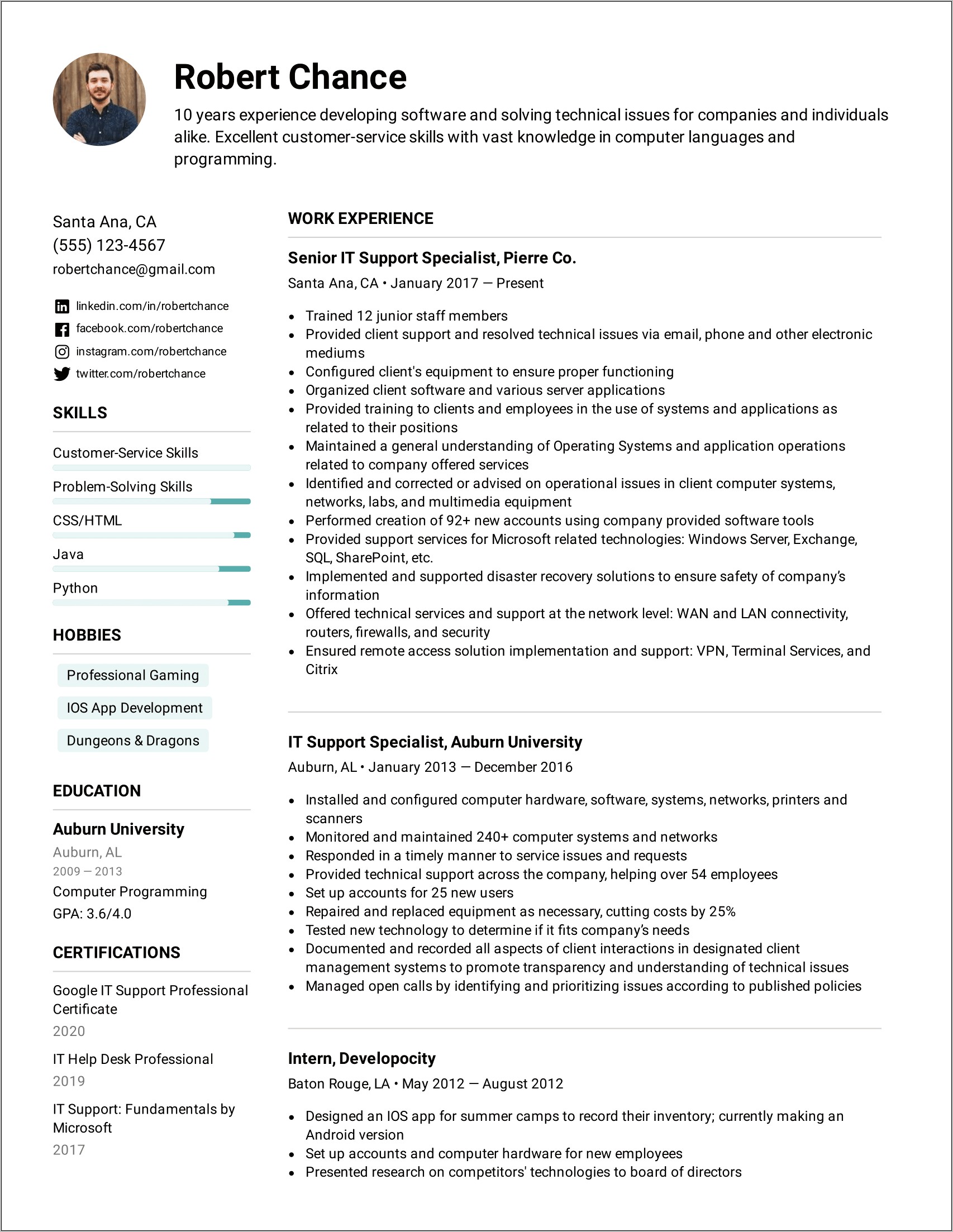 Information Technology Experience On A Resume