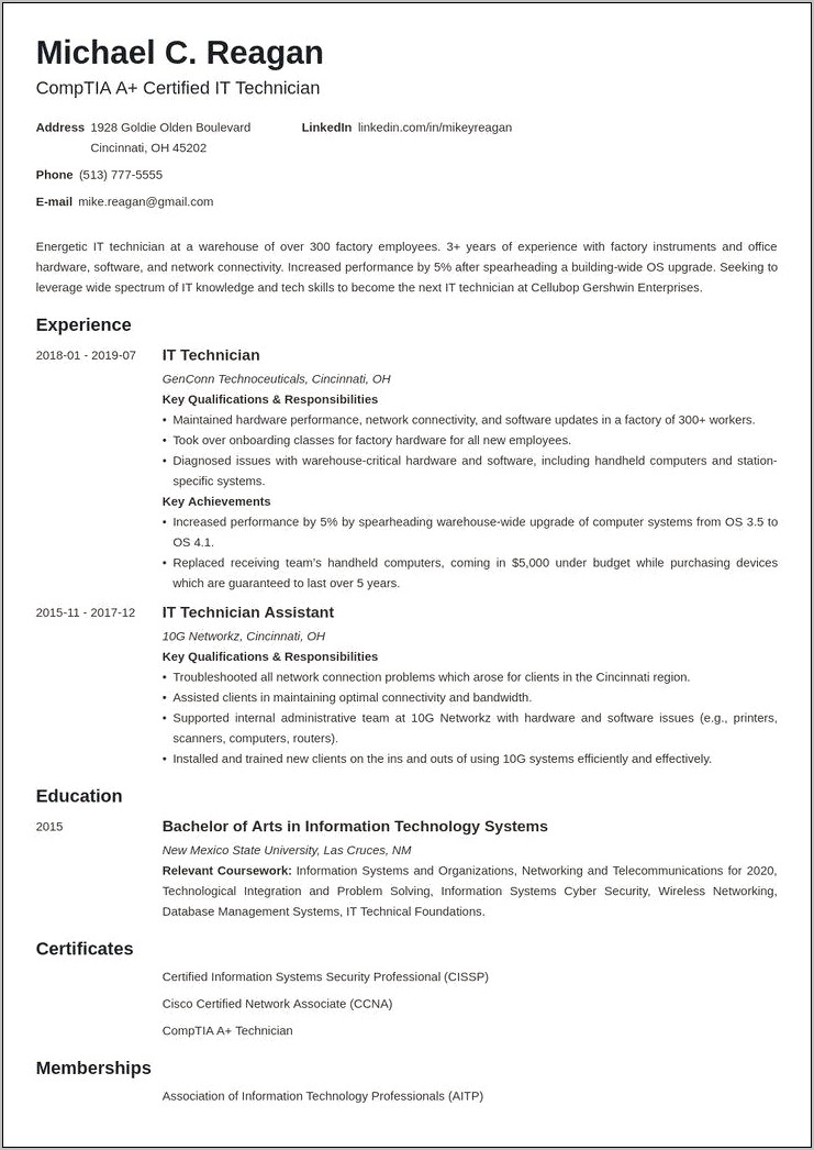 Information Technology Resume Examples 2017