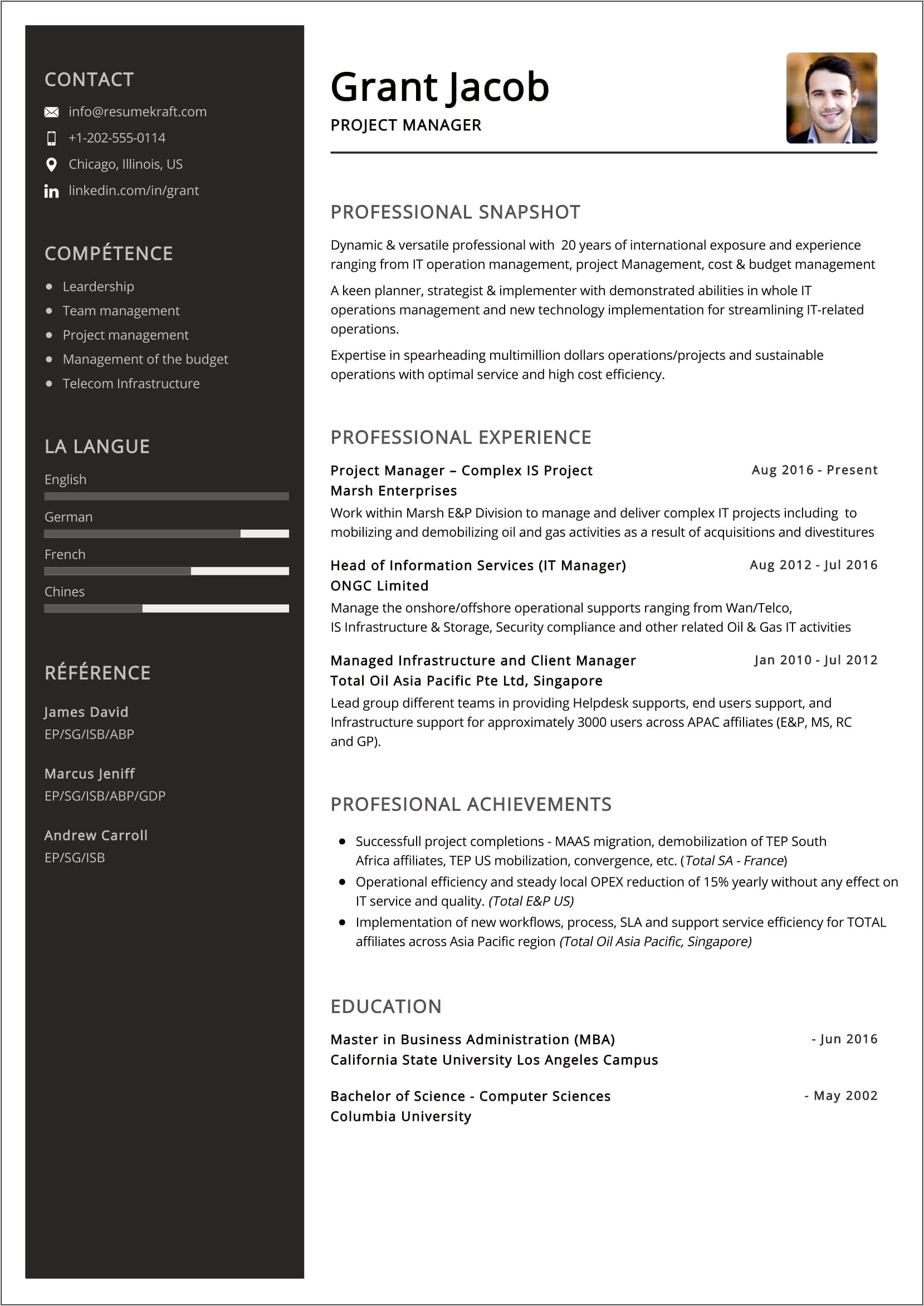 Infrastructure Experience As A Project Manager Resume