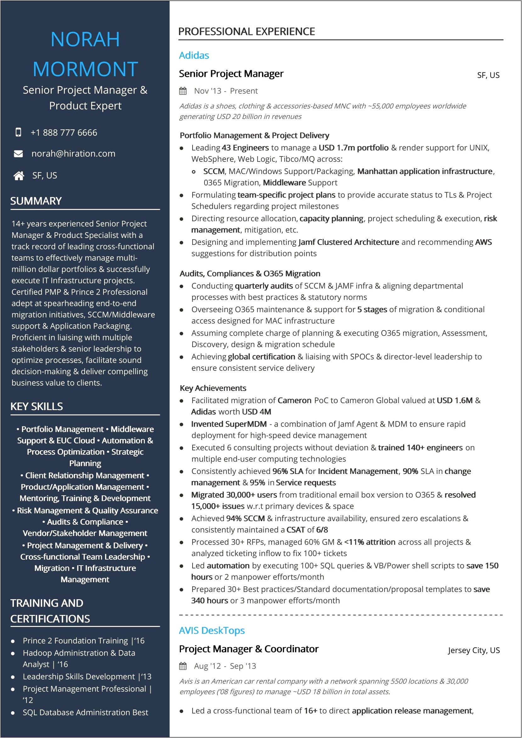 Infrastructure Project Manager Resume Indeed