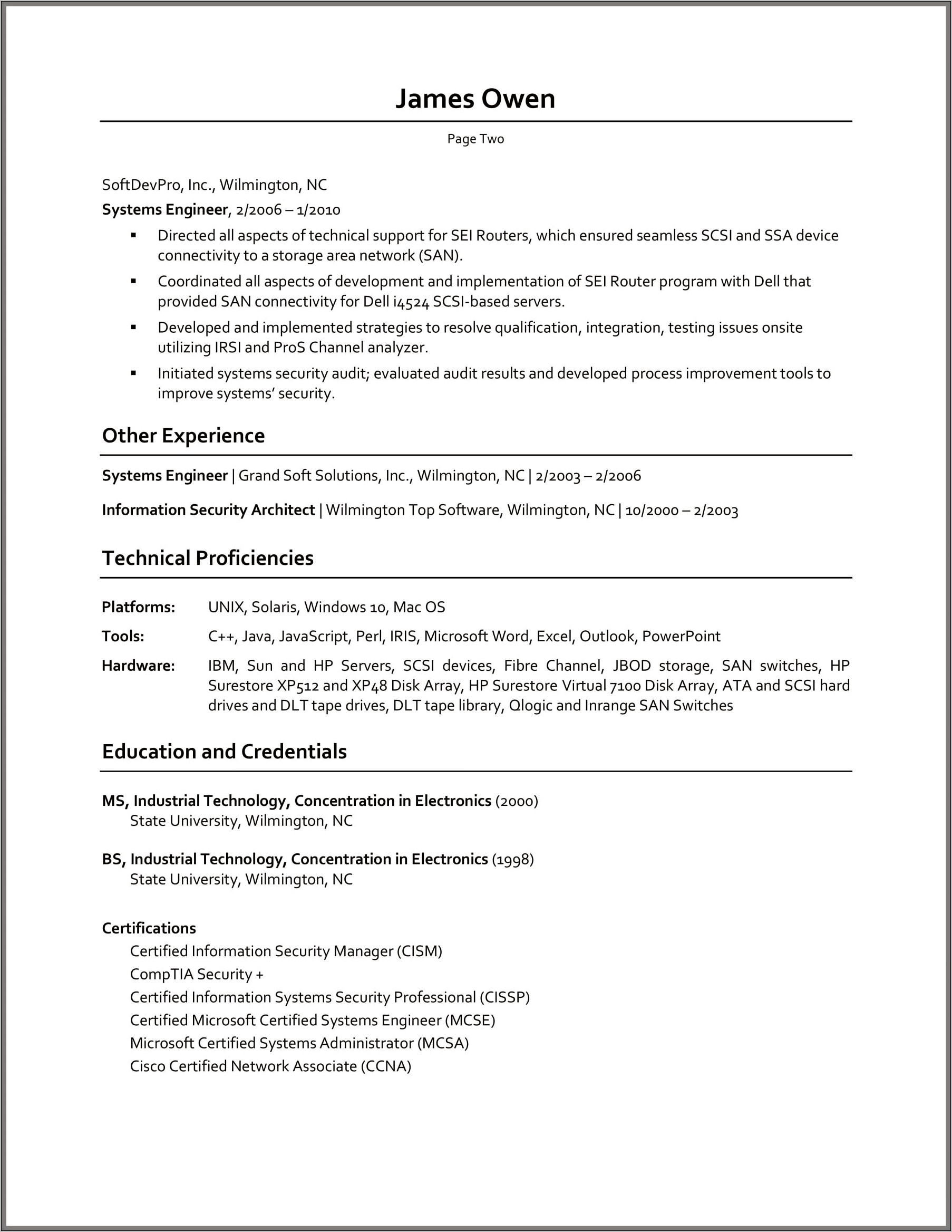 Infromation Technology Project Manager Resume Eamples