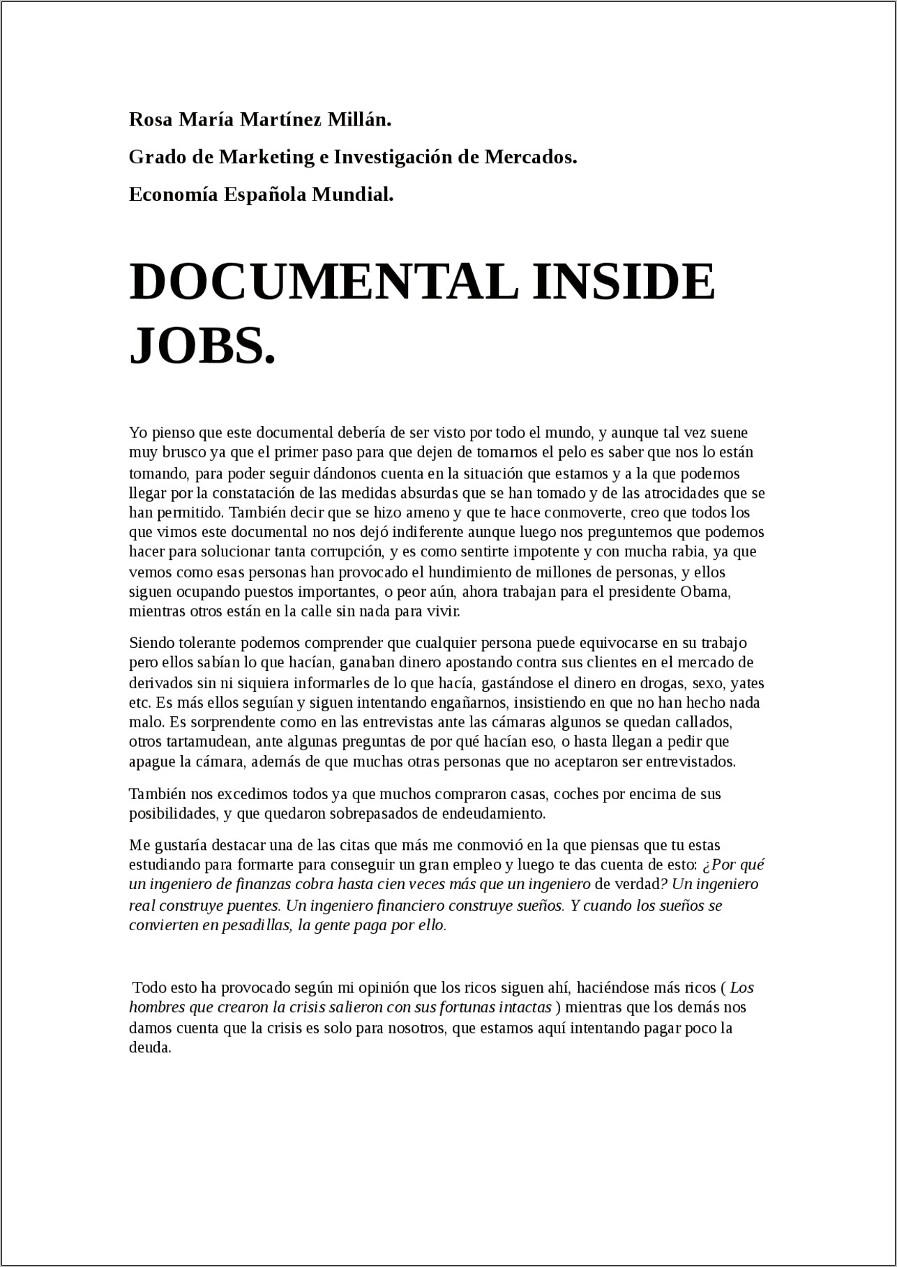Inside Job Documental Español Latino Resumen