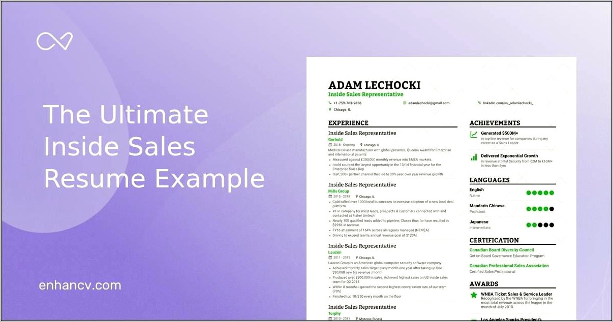 Inside Sales Coordinator Resume Sample