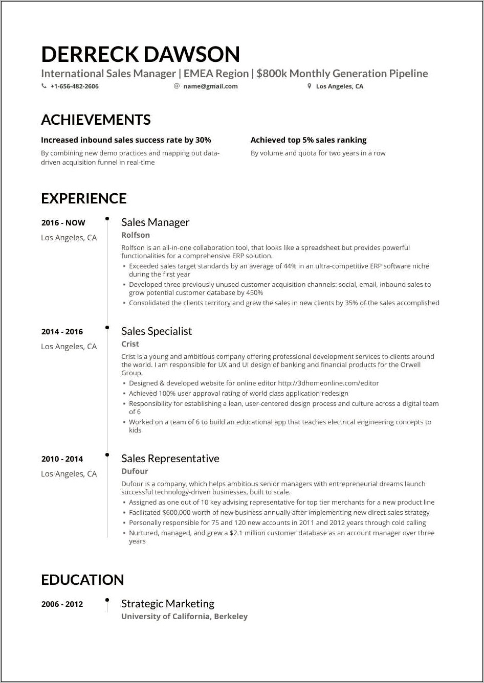 Inside Sales Manager Resume Examples