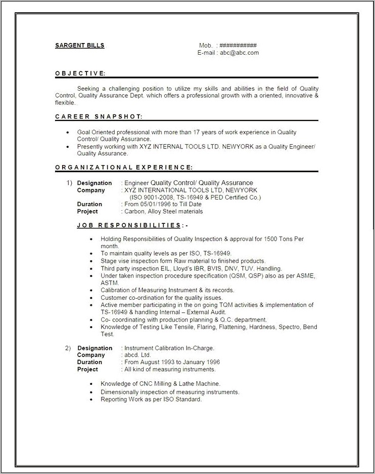 Instrumentation Engineer Resume With 1 Year Experience