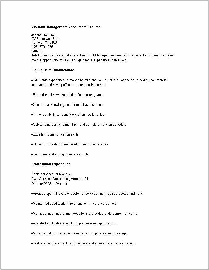 Insurance Job About Me Resume Samples