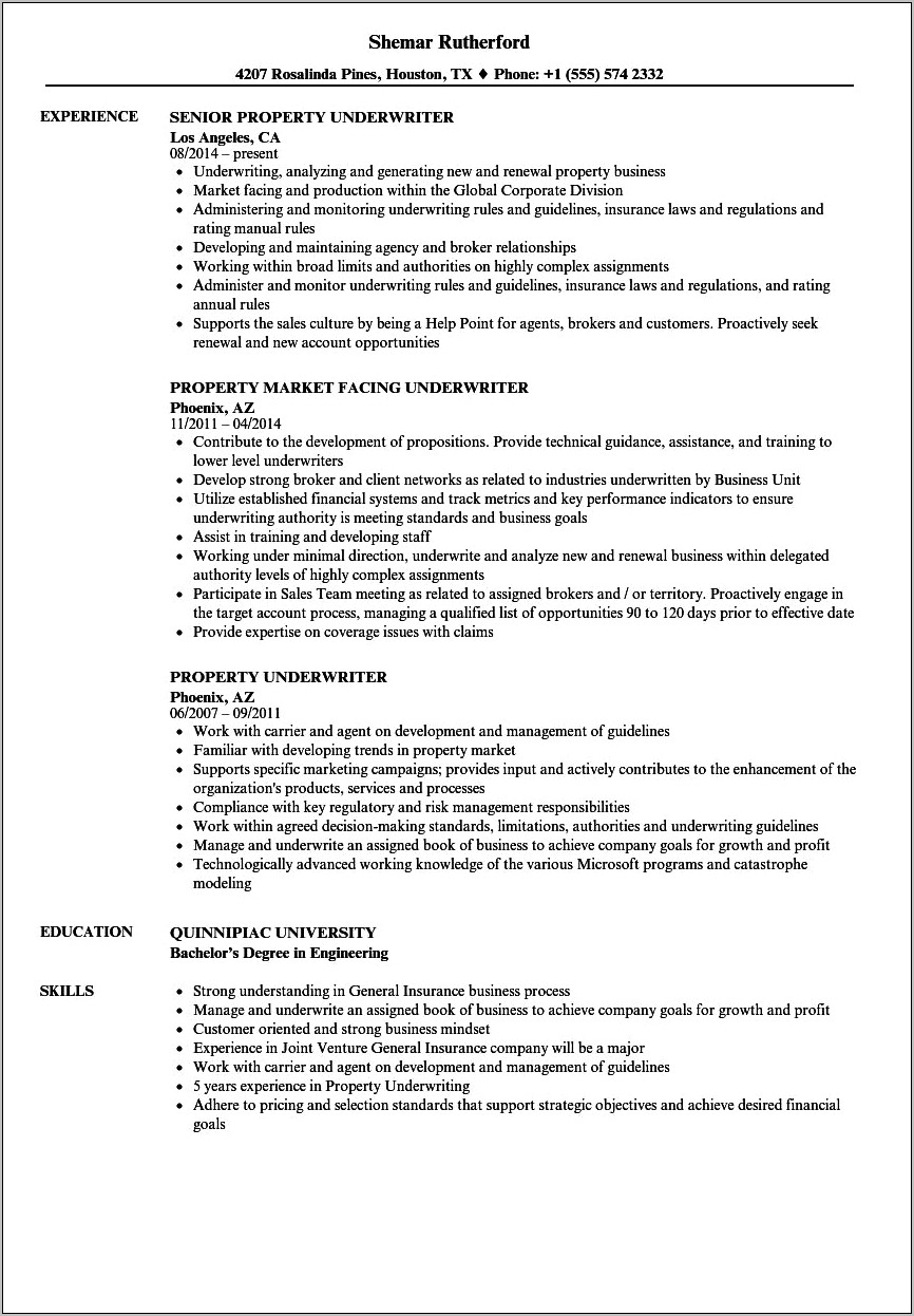 Insurance Underwriter Job Description For Resume