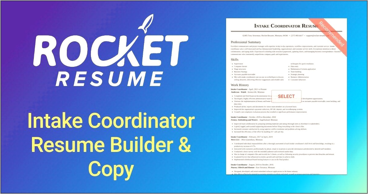 Intake Coordinator Job Description For Resume