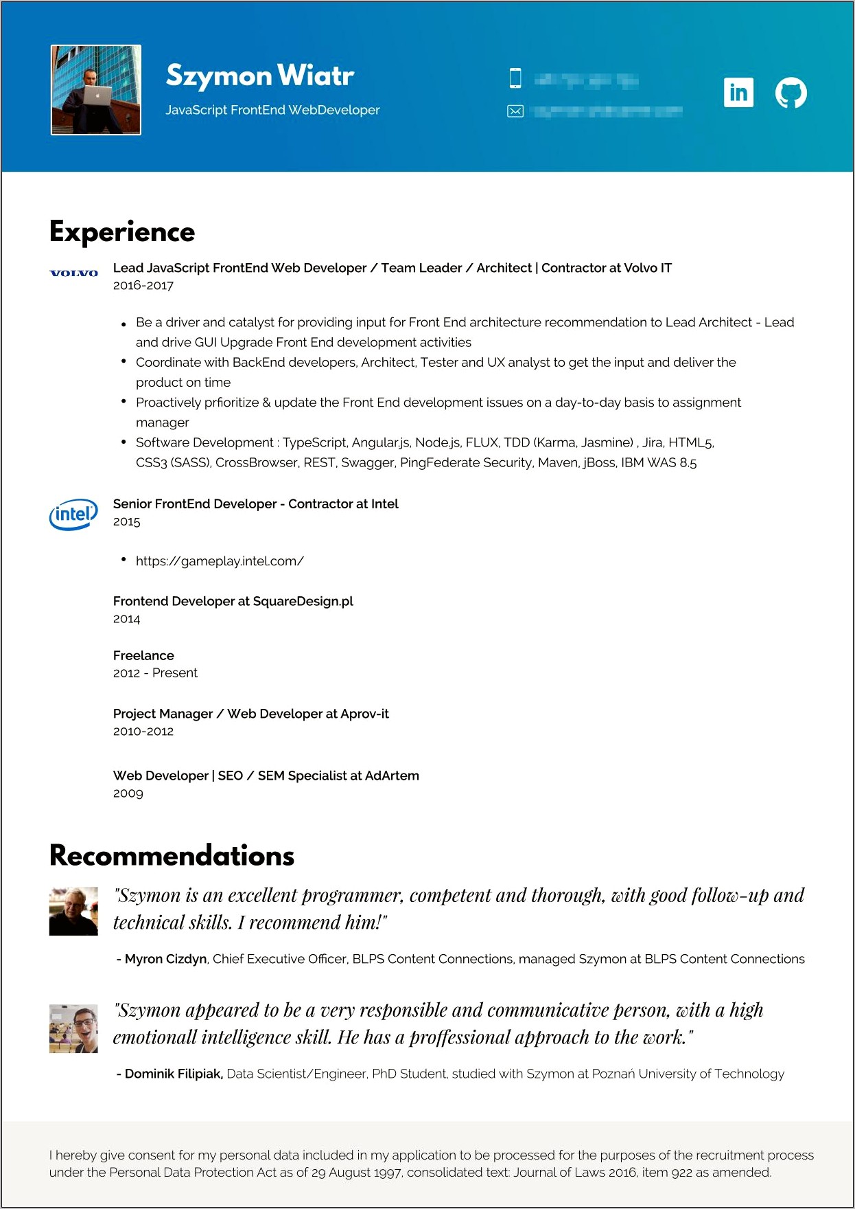 Intel Entry Level Resume Sample