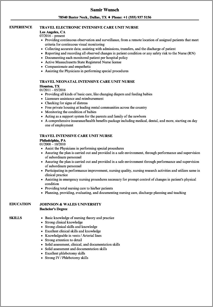 Intensive Care Unit Job Description Resume