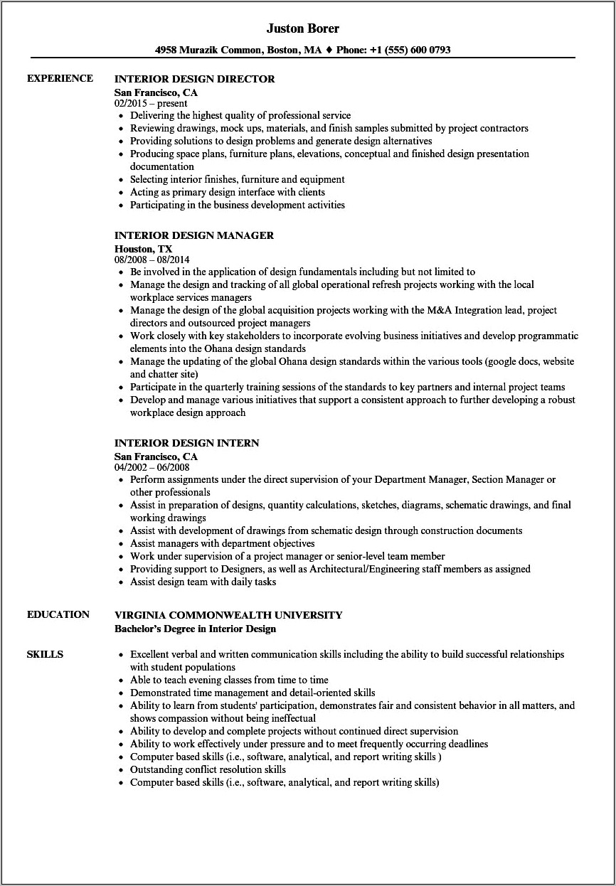 Interior Design Assistant Job Description Resume