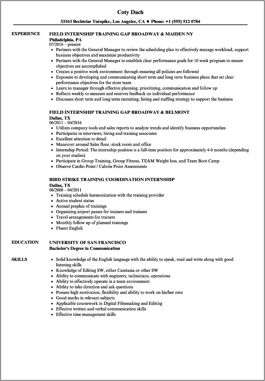Intern Therapist Job Description For Resume