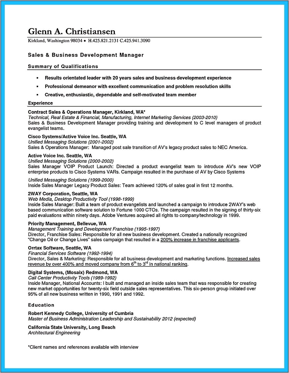 International Director Business Development Resume Summary
