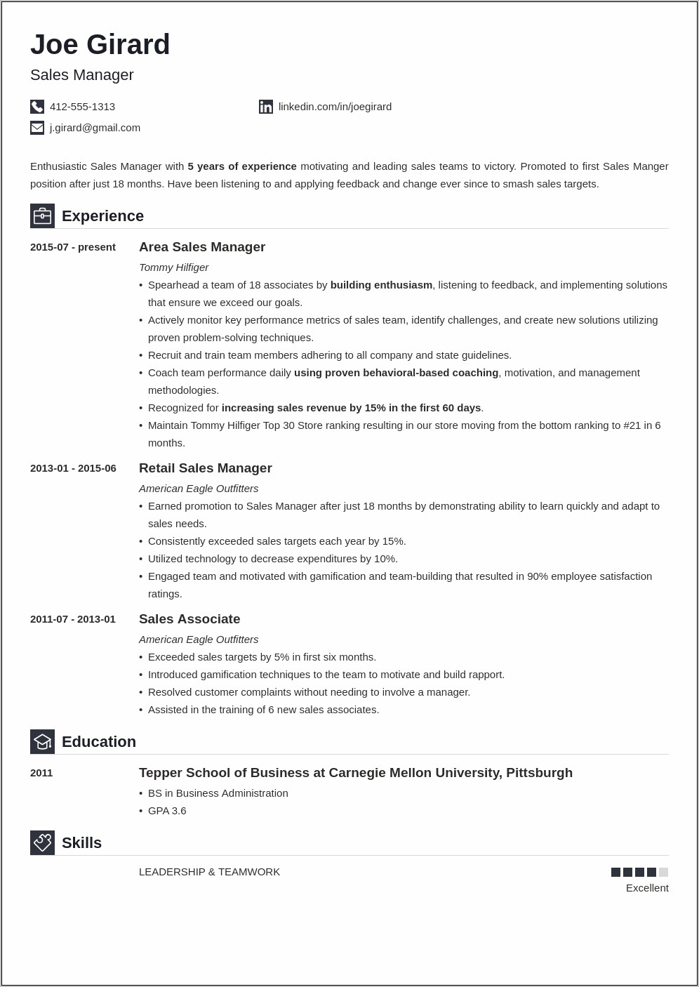 International Resume Format For Sales Manager