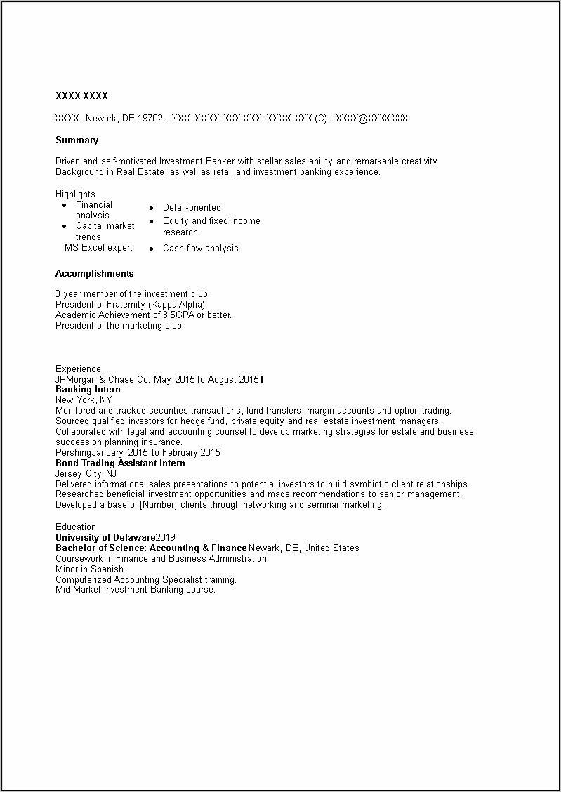 Intership Description For An Resume Sample