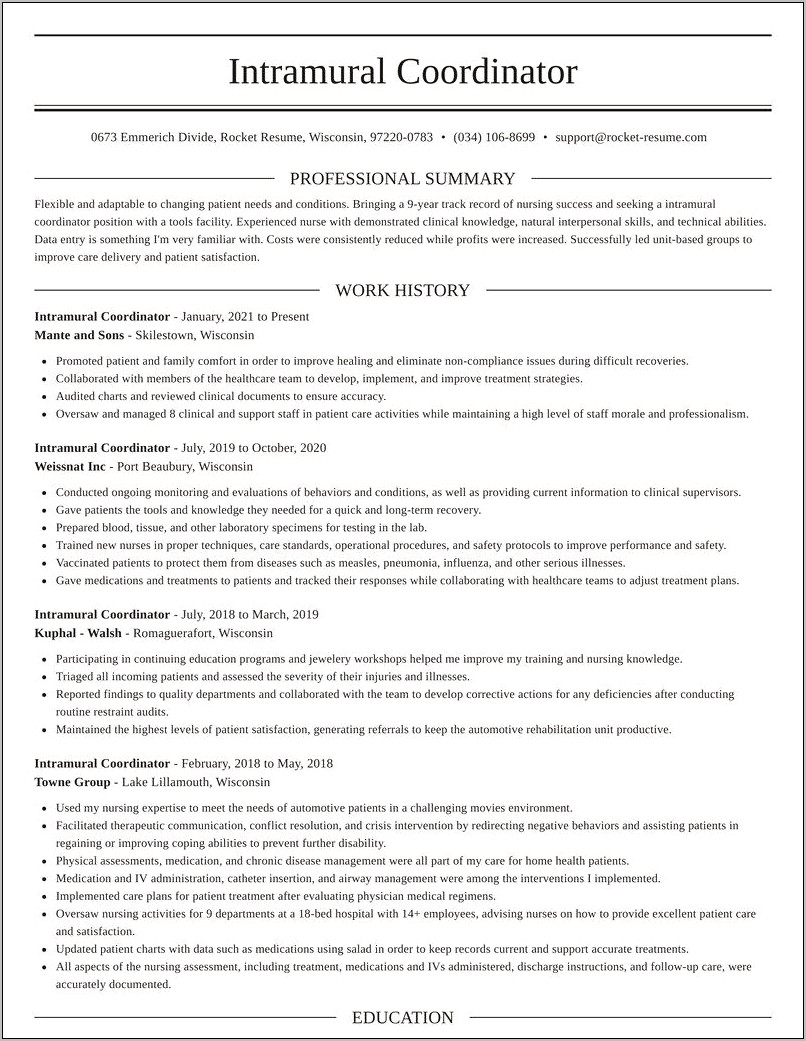 Intramural Assistant Job Description For Resume