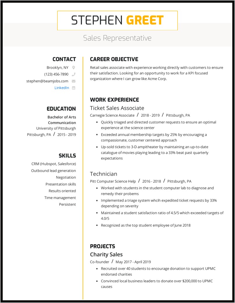 Introduction Examples For Resume For Inside Sales