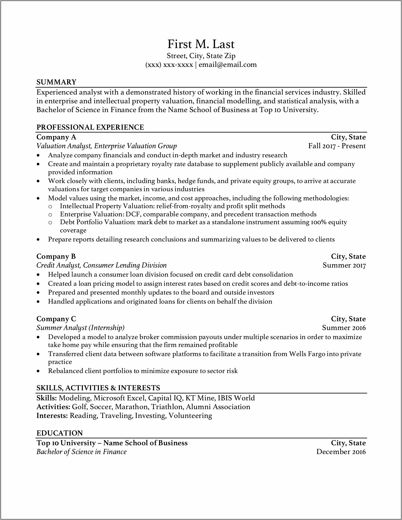 Investment Banking Healthcare Resume Deal Experience