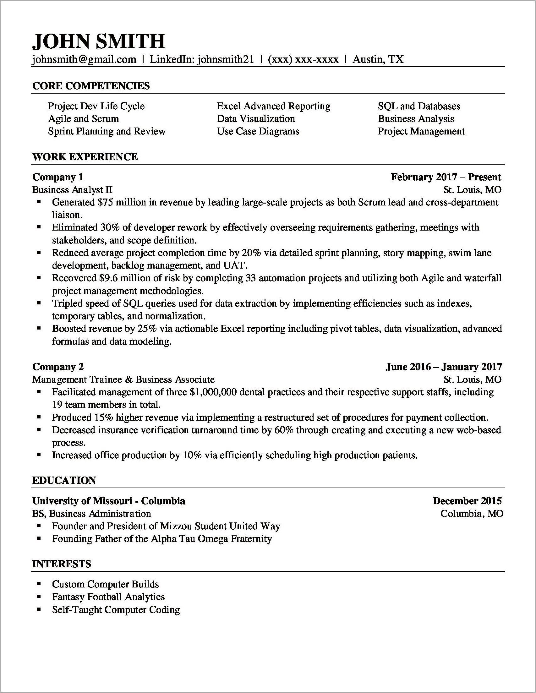 It Business Analyst Objective On Resume