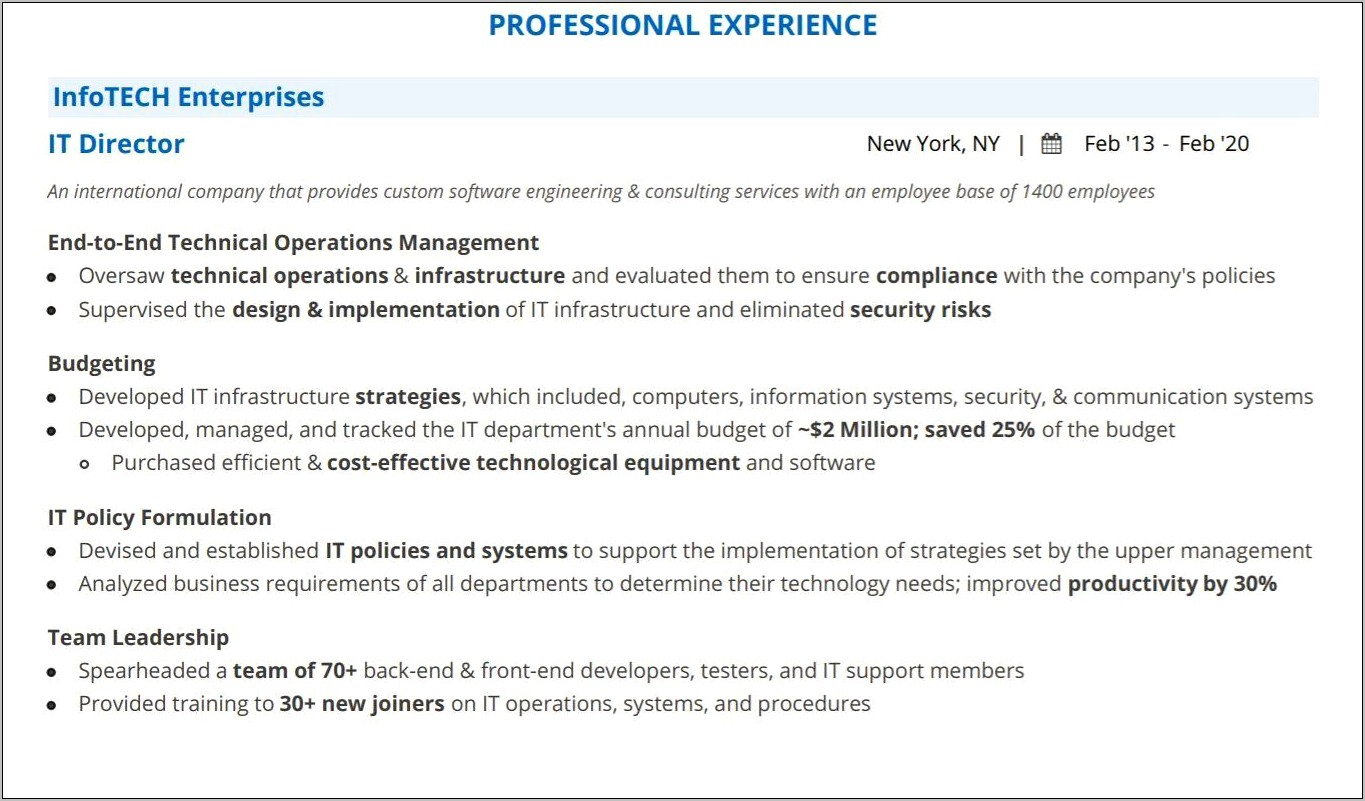 It Infrastructure And Operations Manager Resume Bullets