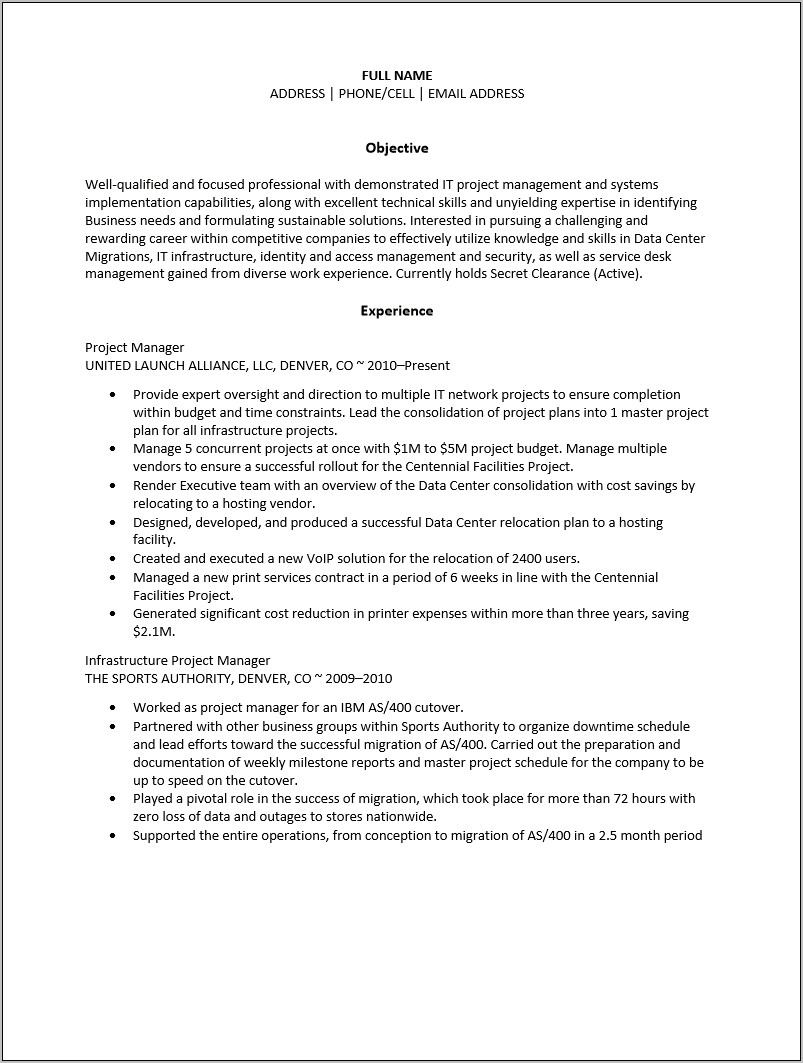 It Infrastructure Project Manager Resume Samples