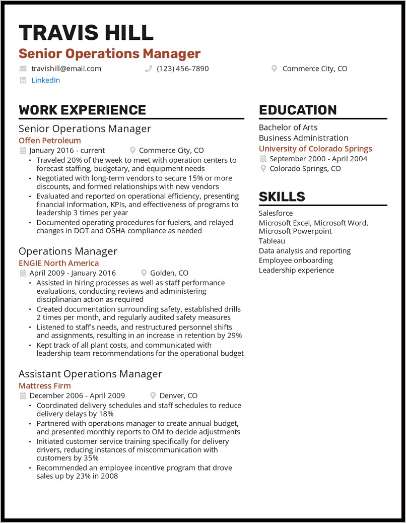 It Operations Manager Job Description Resume